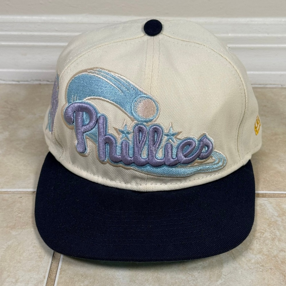 New Era Phillies All Star Fitted Hat Mens 7 3/8 Cream 1996 ASG Patch 59FIFTY